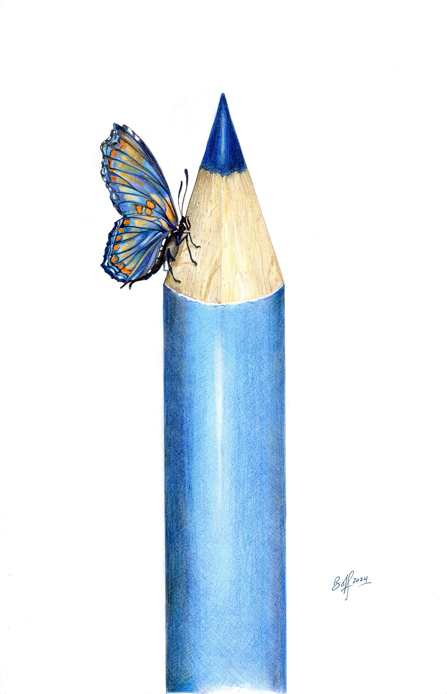 Blue Pencil with Butterfly