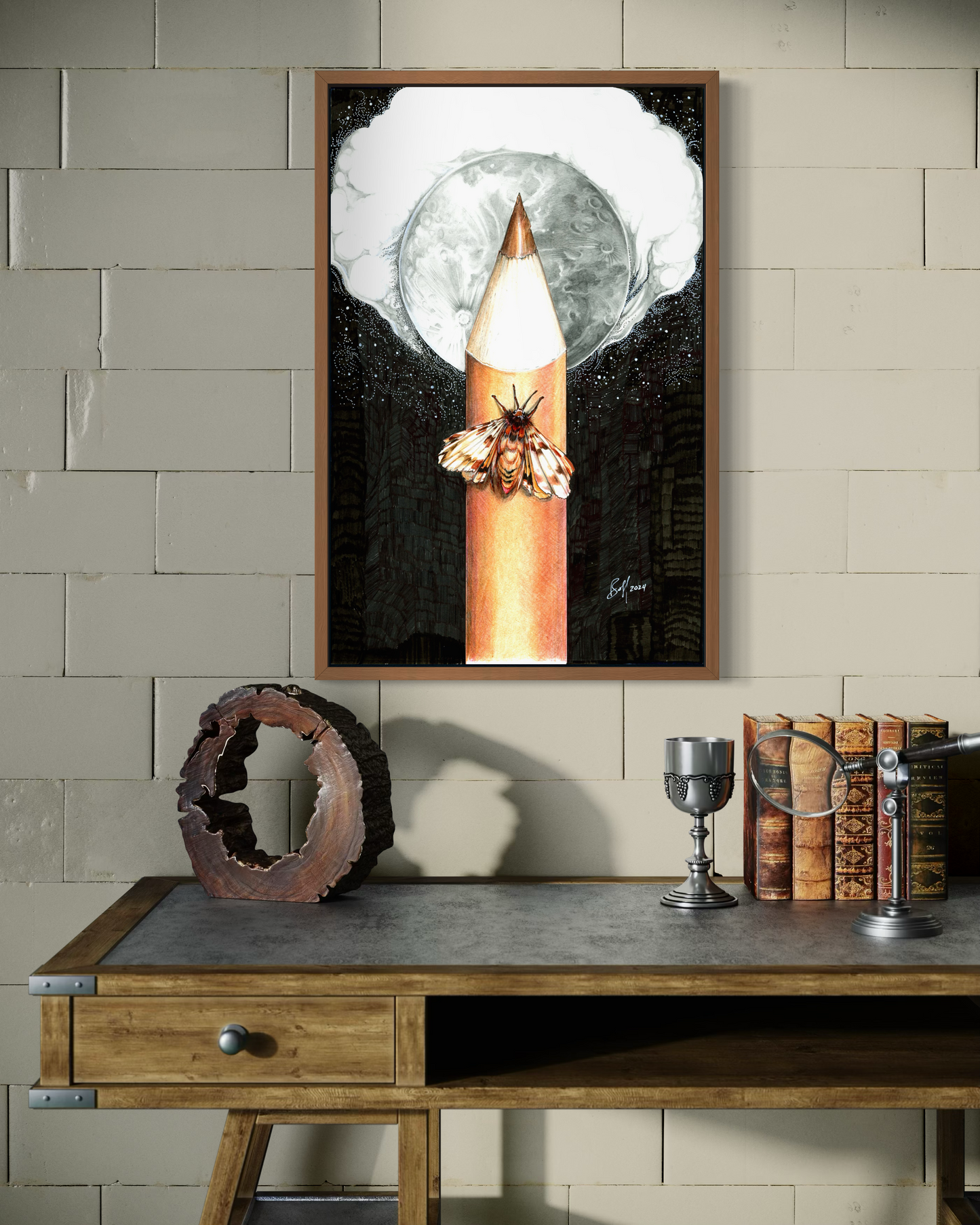 Moon, Moth, & Pencil