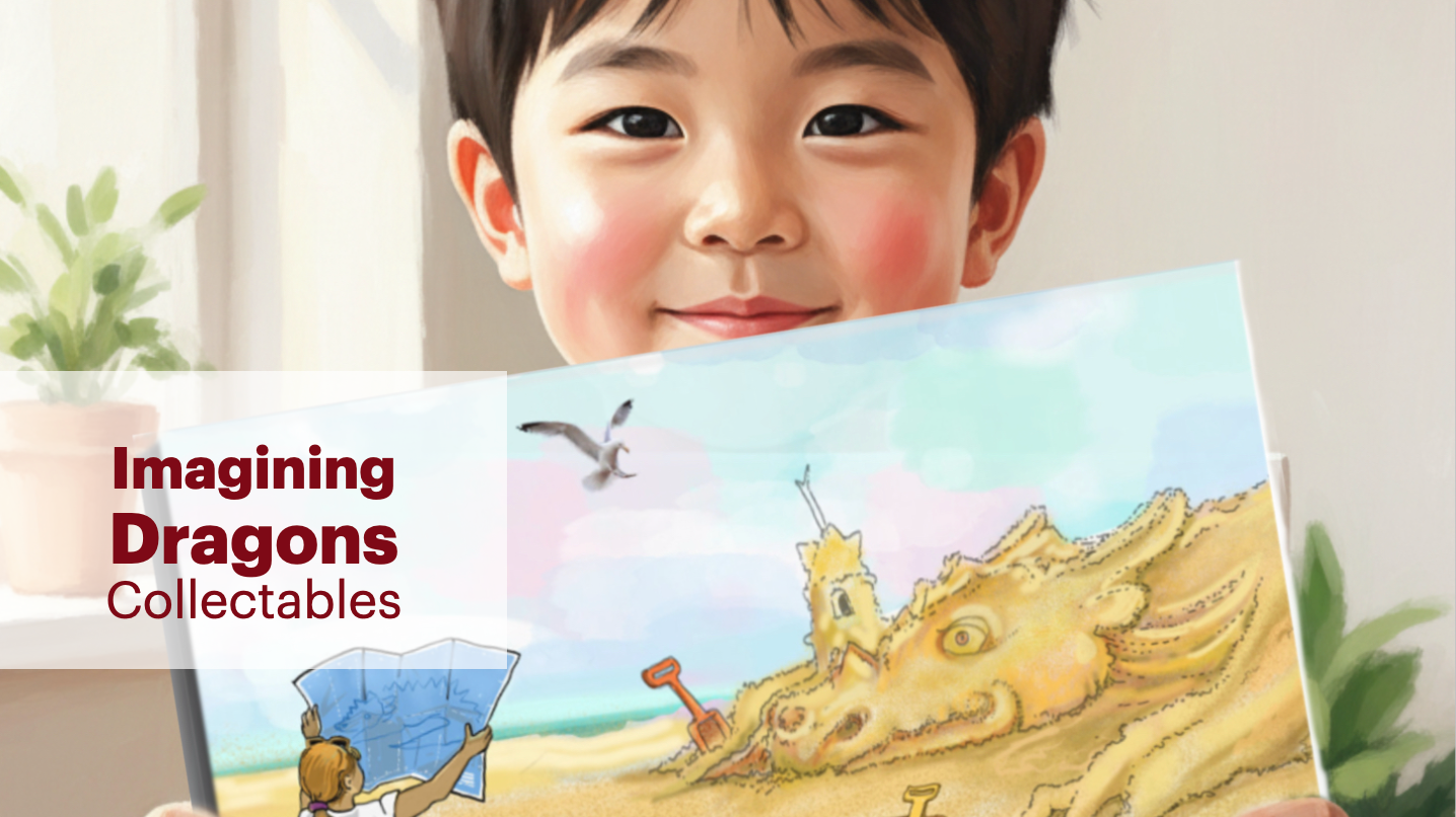 Child holding up Planning the Dragon Ceramic art print — Imagining Dragons Collectables lifestyle photo